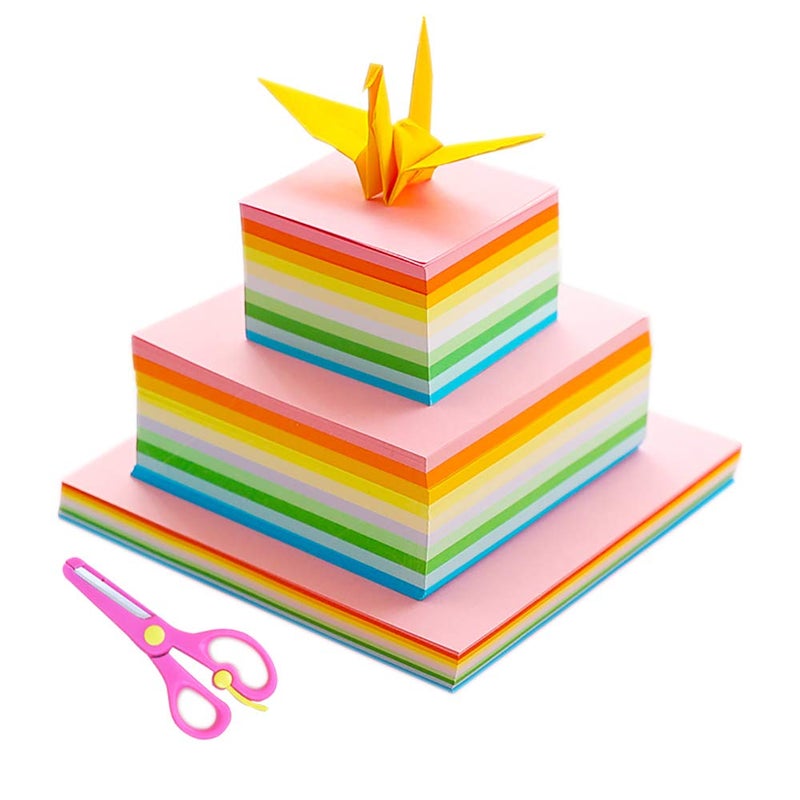 Yimaa 1000 Sheets Origami Paper Assorted Sizes DIY Paper Crafts Double Sided Square Paper for Kids Fold Cranes, Rose, Flowers, Rabbit, Airplanes, Hearts, Dinosaur in 10 Colors - Image 1